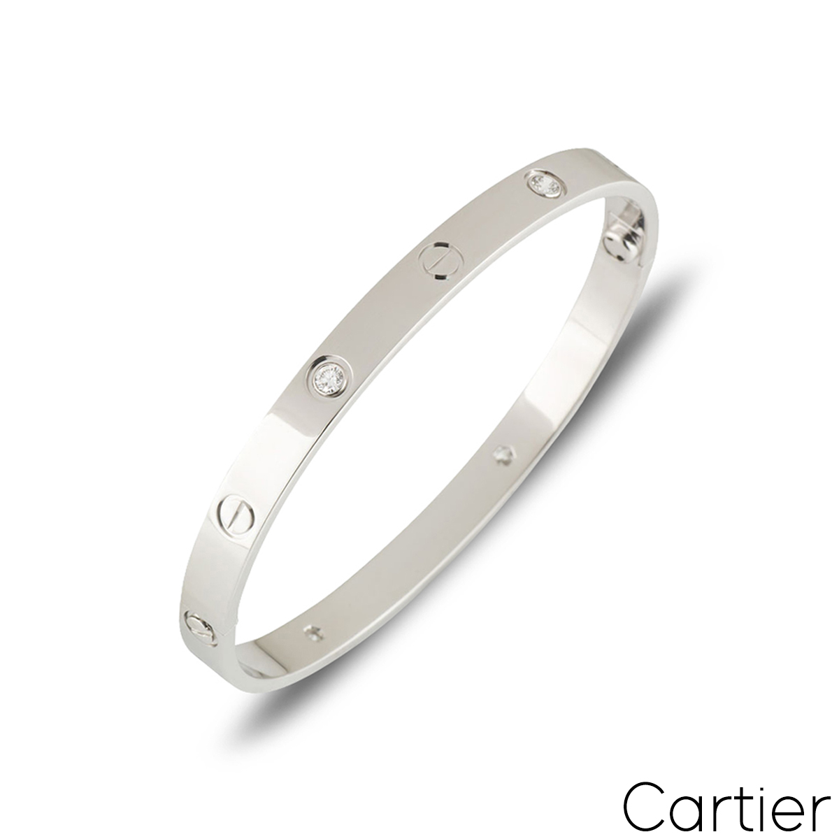 Cartier White Gold Half Diamond Love Bracelet Size 18 B6035818